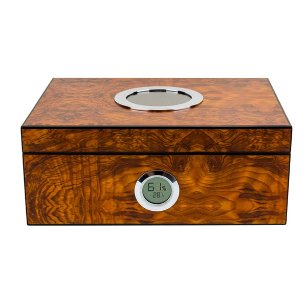 LUBINSKI  Humidor Circular See-through Window Cedar Wood Electronic Temperature and Humidity Meter Cigar Humidors for Man