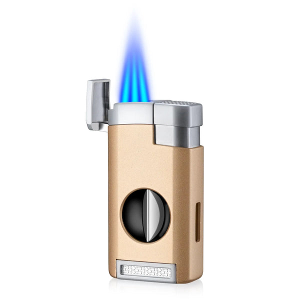 GUEVARA Cigar Lighter Cutter 2 IN 1 Sharp V-Cut Cigar Cutter Luxury Guillotine Metal 3 Jet Blue Flame Torch Lighters With Box