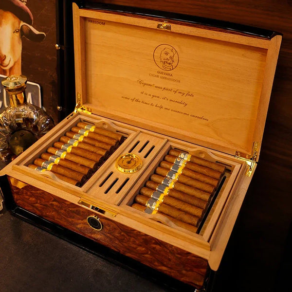 GUEVARA Cigar Humidor Box Hygrometer Humidifier Portable Cigar Accessories Glass Window Cigarette Cedar Wood Case for Men GIft