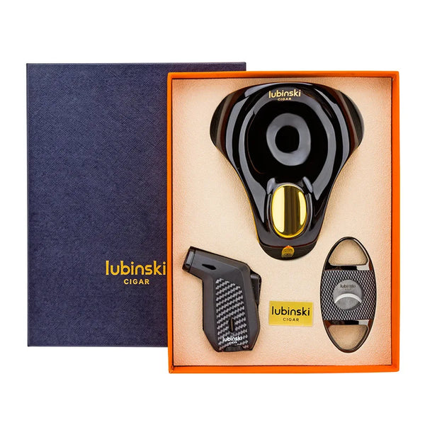 LUBINSKI Cigar Lighter Set Ashtray Portable Cutter Sharp Stainless Steel Blade Cigars Guillotine Punch Cigar Accessories for Man