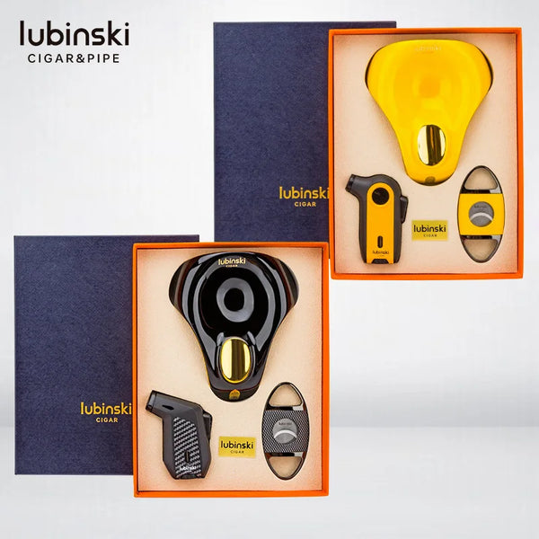 LUBINSKI Cigar Lighter Set Ashtray Portable Cutter Sharp Stainless Steel Blade Cigars Guillotine Punch Cigar Accessories for Man