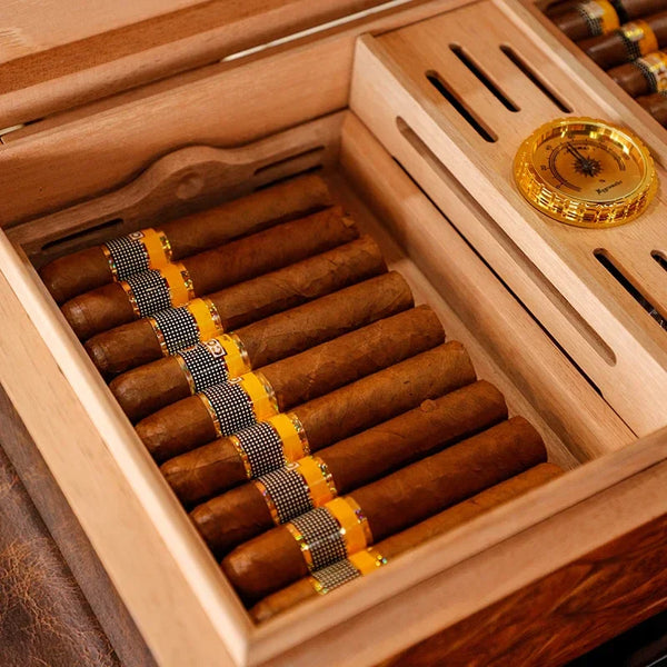 GUEVARA Cigar Humidor Box Hygrometer Humidifier Portable Cigar Accessories Glass Window Cigarette Cedar Wood Case for Men GIft