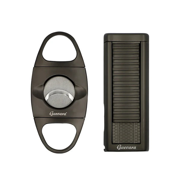 GUEVARA Cigar Set Smoking Accessories Cigar Lighter Cutter 2 Torch Jet Flame Butane Gas Windproof Lighter for Cigar Man