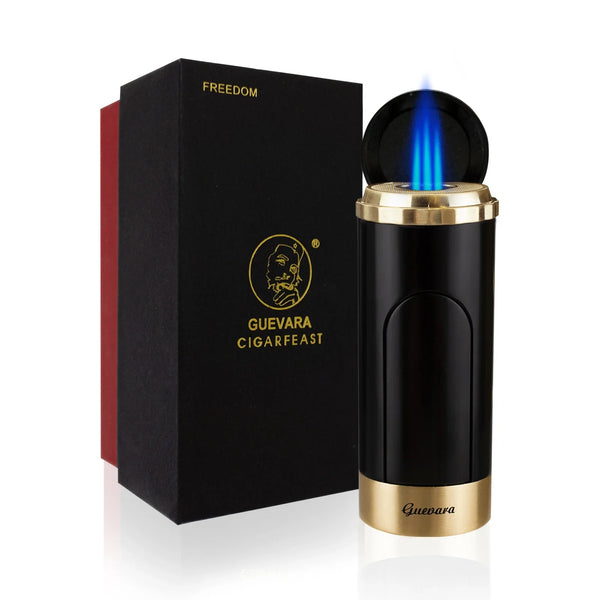 Guevara Metal Cigar Cigarette Tobacco Lighter Torch 3 Jet Flame Refillable With Punch Smoking Tool Accessories Portable Gift Box