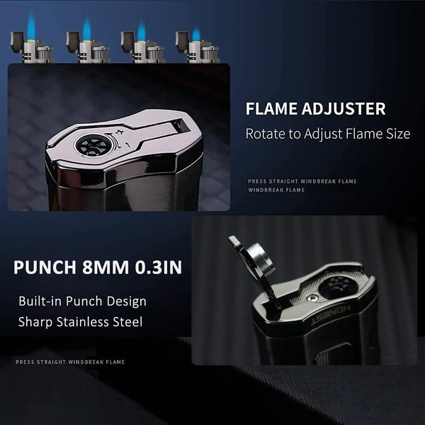 Cigar Three Torch Lighters Triple Jet Flame Refillable Butane Lighter Windproof with Punch Marjiuana Smoking Accessories