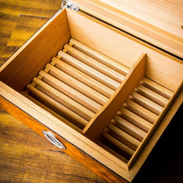 LUBINSKI  Humidor Circular See-through Window Cedar Wood Electronic Temperature and Humidity Meter Cigar Humidors for Man