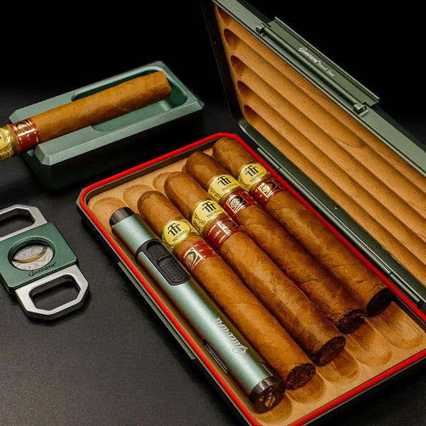 Guevara Cigar Pen Lighter Cutter Ashtray Humidor Special Torch Lighters Sets MEN Gift Metal Smoking Accessories Multi Function