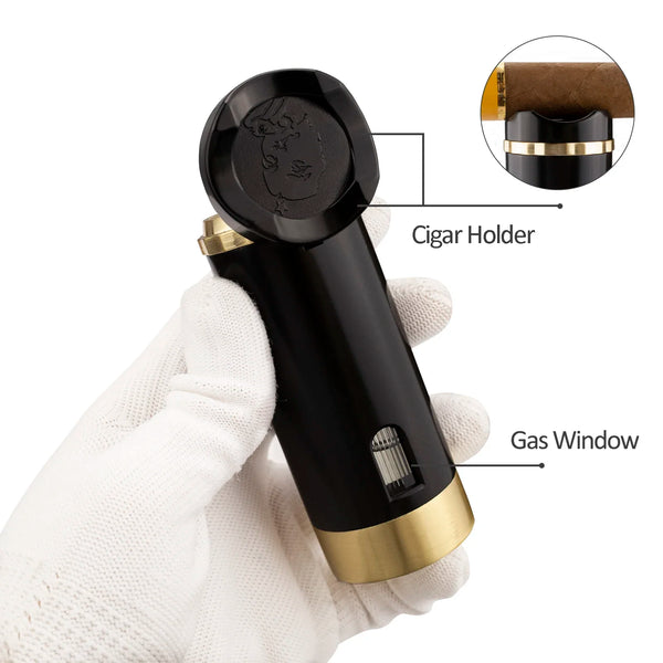 Guevara Metal Cigar Cigarette Tobacco Lighter Torch 3 Jet Flame Refillable With Punch Smoking Tool Accessories Portable Gift Box
