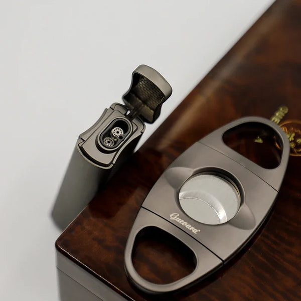 GUEVARA Cigar Set Smoking Accessories Cigar Lighter Cutter 2 Torch Jet Flame Butane Gas Windproof Lighter for Cigar Man