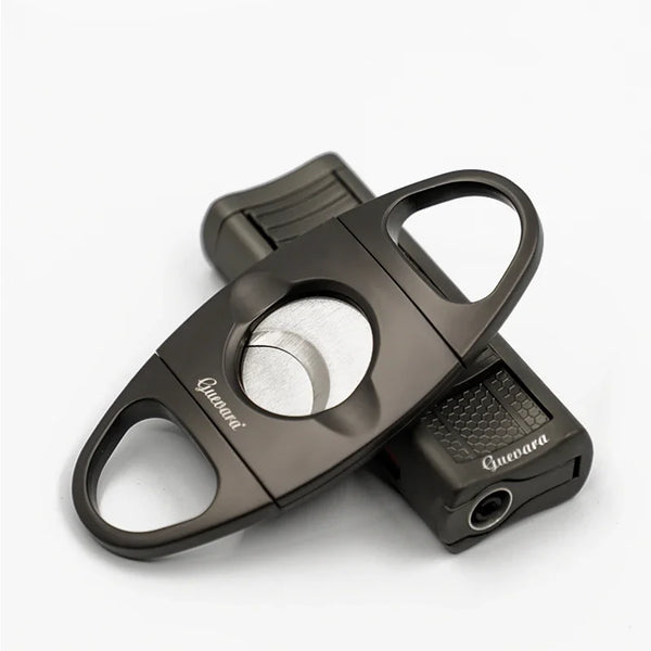 GUEVARA Cigar Set Smoking Accessories Cigar Lighter Cutter 2 Torch Jet Flame Butane Gas Windproof Lighter for Cigar Man