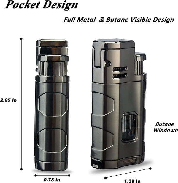 Cigar Three Torch Lighters Triple Jet Flame Refillable Butane Lighter Windproof with Punch Marjiuana Smoking Accessories
