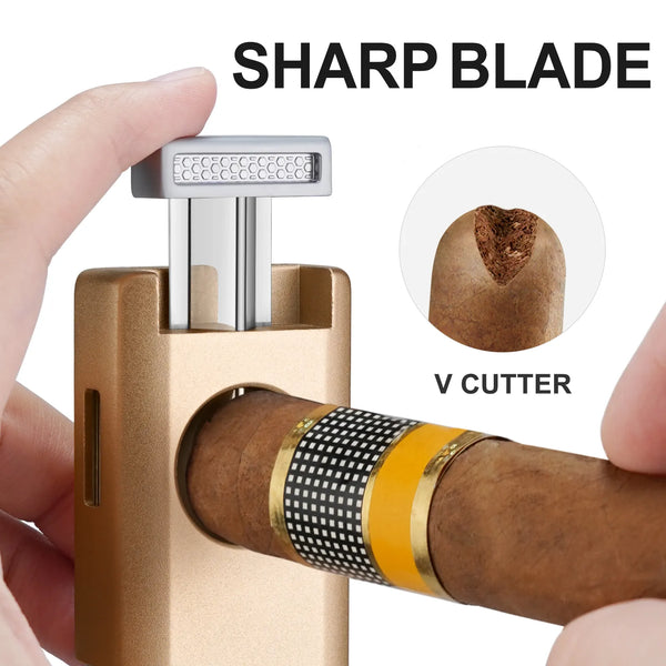 GUEVARA Cigar Lighter Cutter 2 IN 1 Sharp V-Cut Cigar Cutter Luxury Guillotine Metal 3 Jet Blue Flame Torch Lighters With Box