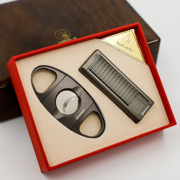 GUEVARA Cigar Set Smoking Accessories Cigar Lighter Cutter 2 Torch Jet Flame Butane Gas Windproof Lighter for Cigar Man