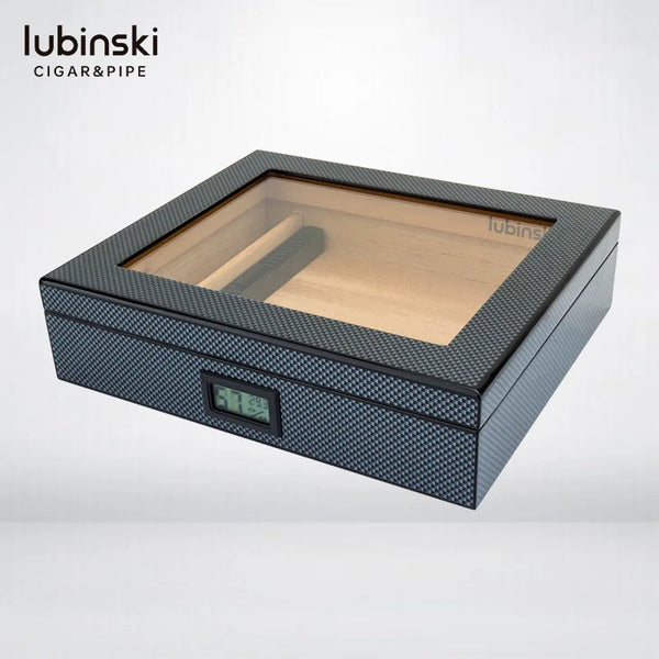 LUBINSKI Humidor Carbon Fiber Pattern Perspective Window Electronic Temperature and Humidity Meter Cigar Humidor for Man