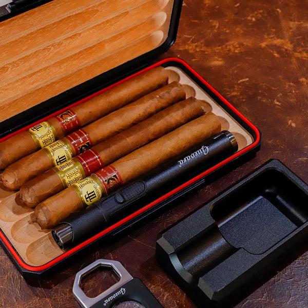 Guevara Cigar Pen Lighter Cutter Ashtray Humidor Special Torch Lighters Sets MEN Gift Metal Smoking Accessories Multi Function