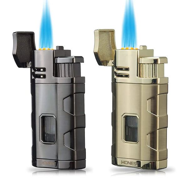Cigar Three Torch Lighters Triple Jet Flame Refillable Butane Lighter Windproof with Punch Marjiuana Smoking Accessories