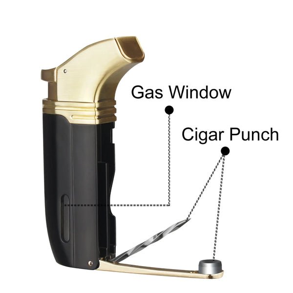 Metal Cigar Lighter Torch 2 Jet Flame Refillable with Cigar Punch Cutter Needle Butance Cigarette Tobacco Accessories