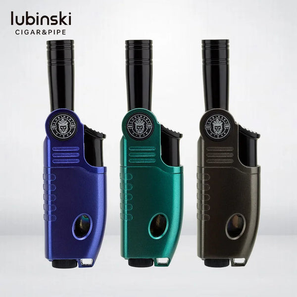 LUBINSKI Cigar Lighter Cigarette Tobacco Lighter Torch Jet Flame Refillable Cigar Accessories with Holder Portable Gift Box