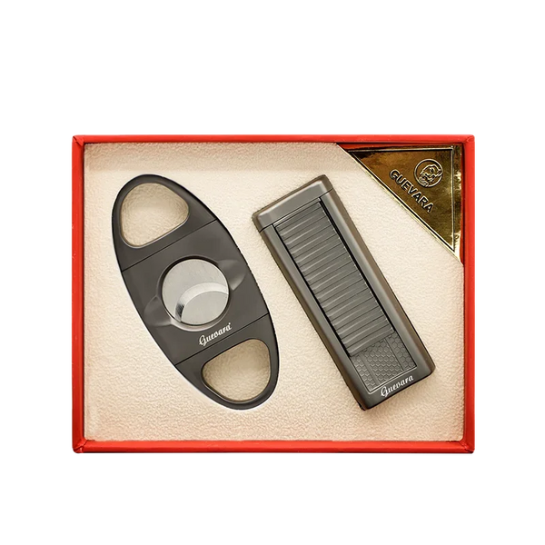 GUEVARA Cigar Set Smoking Accessories Cigar Lighter Cutter 2 Torch Jet Flame Butane Gas Windproof Lighter for Cigar Man
