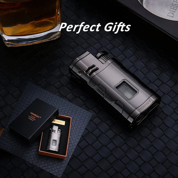 Cigar Three Torch Lighters Triple Jet Flame Refillable Butane Lighter Windproof with Punch Marjiuana Smoking Accessories