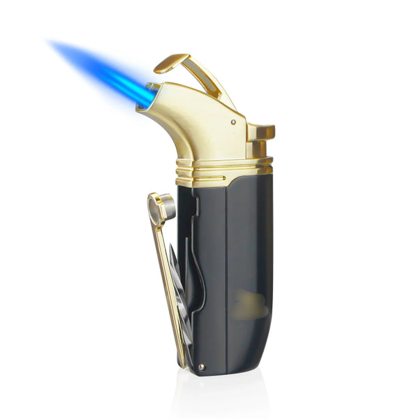 Metal Cigar Lighter Torch 2 Jet Flame Refillable with Cigar Punch Cutter Needle Butance Cigarette Tobacco Accessories