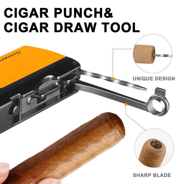 Guevara Metal Windproof Cigar Lighter Single Jet Flame Torch Cigarette Lighters with Cigar Punch Needle Gift Box Pocket Lighters