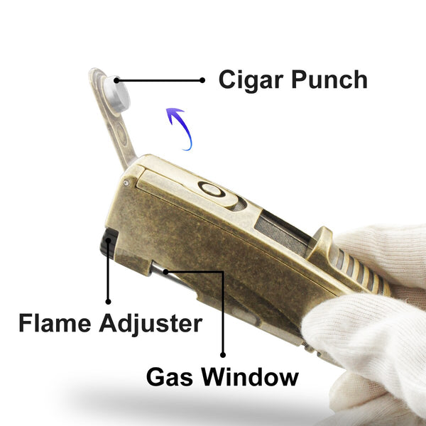 GUEVARA Torch Butane Lighters Fuel Refillable Lighter with Punch