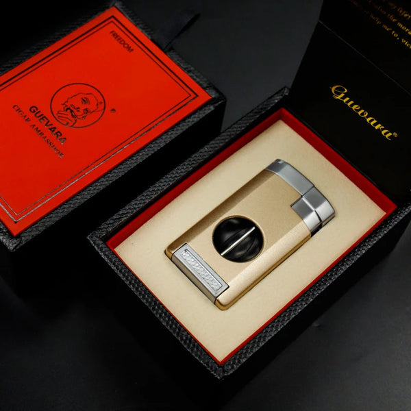 New Luxury Metal Triple Jet Flame Refillable Butane Torch Lighter with Cigar V Cutter
