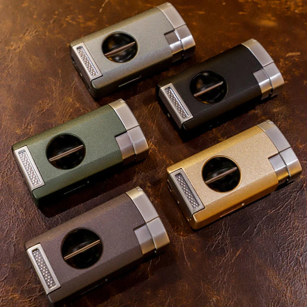 New Luxury Metal Triple Jet Flame Refillable Butane Torch Lighter with Cigar V Cutter