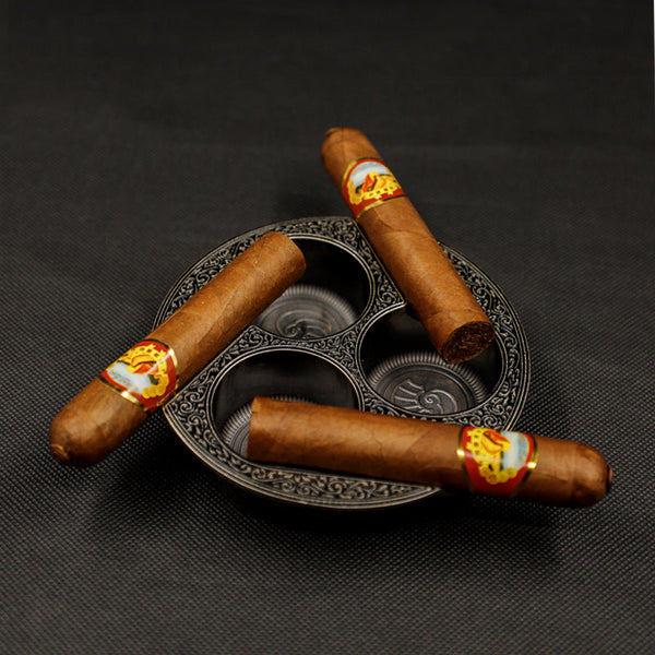 GUEVARA Metal Round Cigar Ashtray metal ashtray for 3 cigars Stainless ashtray with inner groove Ashtray Holder with Box  cigar ashtray
