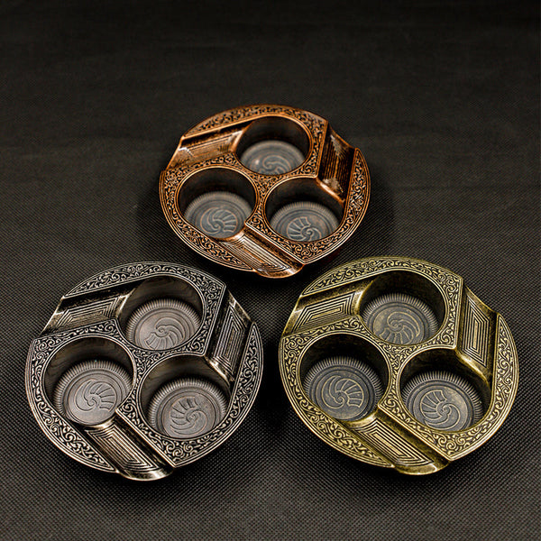 GUEVARA Metal Round Cigar Ashtray metal ashtray for 3 cigars Stainless ashtray with inner groove Ashtray Holder with Box  cigar ashtray