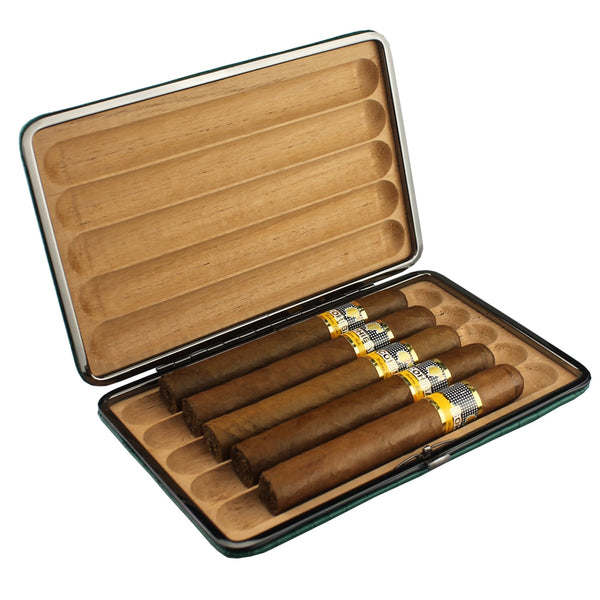 GUEVERA Portable Leather Cigar Case Humidor Tubes Holder