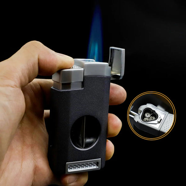 New Luxury Metal Triple Jet Flame Refillable Butane Torch Lighter with Cigar V Cutter