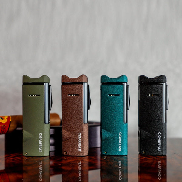 CIGARFEAST Cigar Lighter 3 Jet Torch Blue Flame Gas Butane Refillable Windproof Lighters Cigar Smoking Accessories for Gift Box