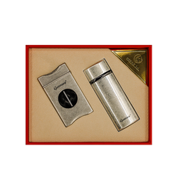 GUEVARA Metal Cigar Cutter Lighter Set Windproof 3 Jet Flame Butane USB Lighter Cigarette Case Accessories for Gift Box