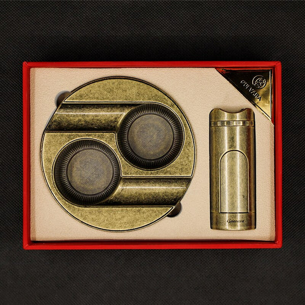 GUEVARA Cigar Lighter Ashtray Set Men Retro Style Portable Cigar Ashtray Cigar Lighter Business Gift Box Set Cigar Accessories