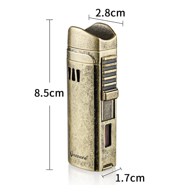 GUEVARA Stainless Steel Cigar Cutter Lighter Windproof 1 Jet Flame Butane Cigar Cigarette Case Accessories for Gift Box
