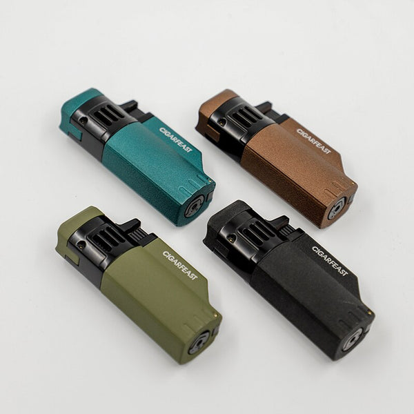 CIGARFEAST Cigar Lighter 4 Jet Torch Blue Flame Gas Butane Refillable Windproof Lighters Cigar Smoking Accessories for Gift Box