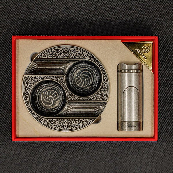 GUEVARA Cigar Lighter Ashtray Set Men Retro Style Portable Cigar Ashtray Cigar Lighter Business Gift Box Set Cigar Accessories