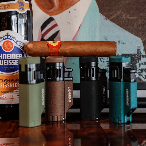 CIGARFEAST Cigar Lighter 4 Jet Torch Blue Flame Gas Butane Refillable Windproof Lighters Cigar Smoking Accessories for Gift Box