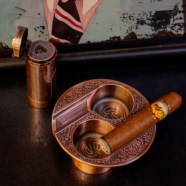 GUEVARA Cigar Lighter Ashtray Set Men Retro Style Portable Cigar Ashtray Cigar Lighter Business Gift Box Set Cigar Accessories