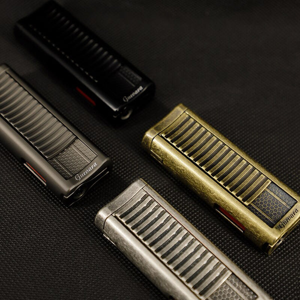 GUEVARA Metal Cigar Cigarette Tobacco Lighter Torch 2 Jet Flame Refillable With Punch Cigar Tool Accessories Portable Gift Box