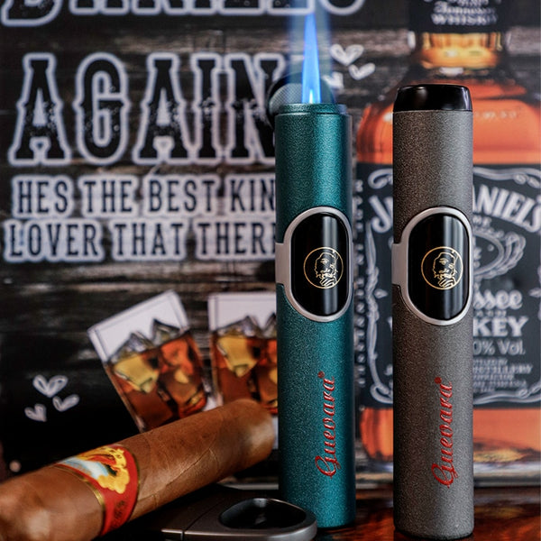 CIGARFEAST Windproof Cigar Lighter Single Jet Torch Blue Flame Gas Butane Lighter with Gift Box Cigar Holder Smoking Accessories