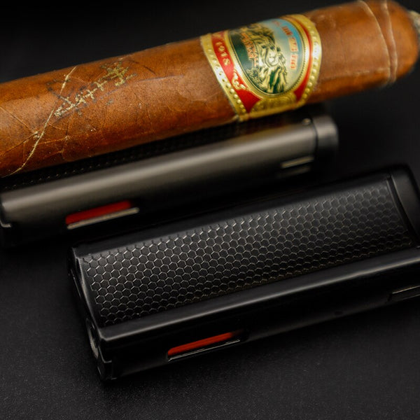 GUEVARA Metal Cigar Cigarette Tobacco Lighter Torch 2 Jet Flame Refillable With Punch Cigar Tool Accessories Portable Gift Box