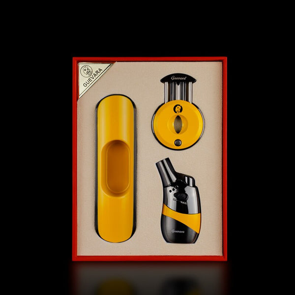 GUEVARA Cigar Lighter Ceramic Ashtray Cutter Combo Cigar Accessories Set Windproof Butane Gas Torch Lighters with Cigar Punch