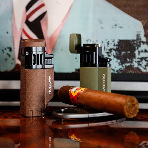 CIGARFEAST Cigar Lighter 4 Jet Torch Blue Flame Gas Butane Refillable Windproof Lighters Cigar Smoking Accessories for Gift Box