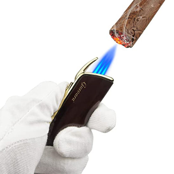 Guevara Cigar Set Lighter Cutter Triple Jet Flame Gas Butane Torch Lighters with Punch and Cutter Set Combination for Cigar