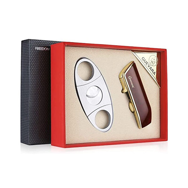Guevara Cigar Set Lighter Cutter Triple Jet Flame Gas Butane Torch Lighters with Punch and Cutter Set Combination for Cigar