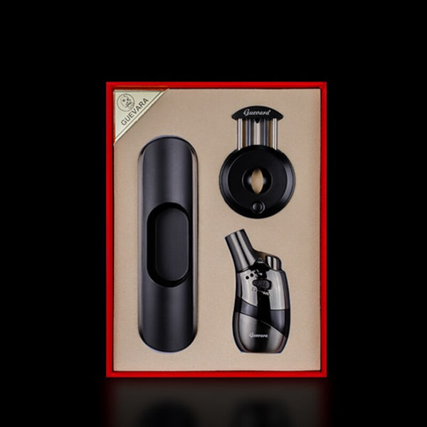 GUEVARA Cigar Lighter Ceramic Ashtray Cutter Combo Cigar Accessories Set Windproof Butane Gas Torch Lighters with Cigar Punch