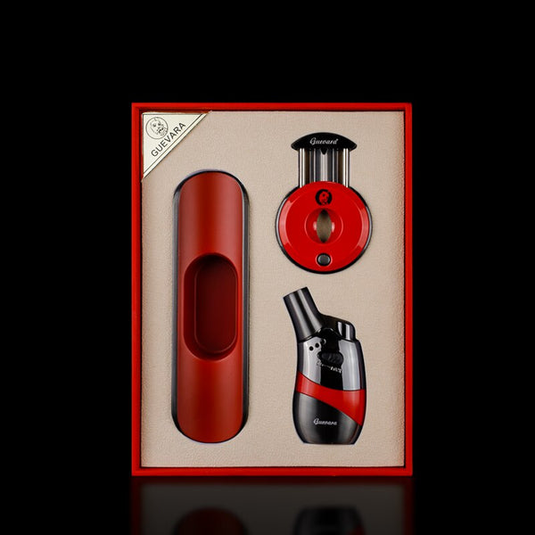 GUEVARA Cigar Lighter Ceramic Ashtray Cutter Combo Cigar Accessories Set Windproof Butane Gas Torch Lighters with Cigar Punch